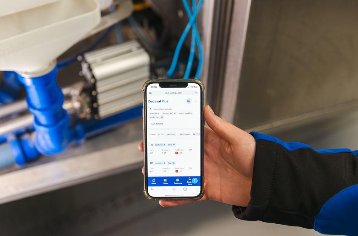 En hand håller upp en telefonskärm